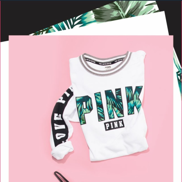 Victoria’s Secret PINK Collegiate Crew Neck Sweat Shirt Top Tropical Fern Palm S - Picture 8 of 8